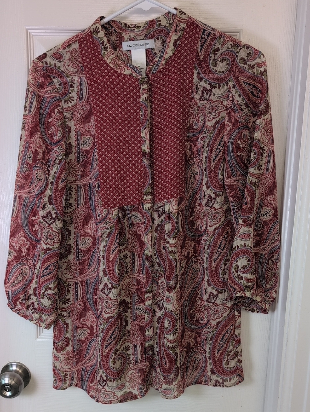 Liz Claiborne Red Paisley Boho Tunic Blouse Size M